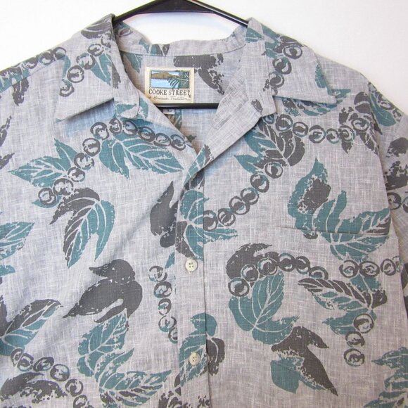 Cooke Street Gray Tropical Button Up Men's Large Made In Hawaii Palm Leaf - Picture 3 of 5